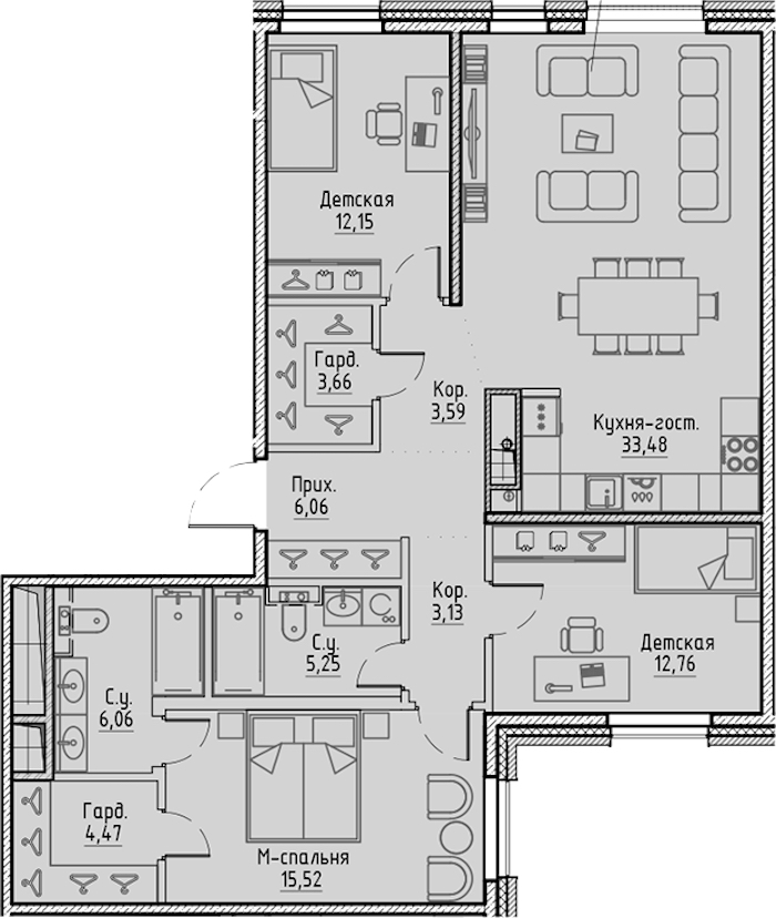 3-комнатная квартира 106.13 м², 3/10 эт., ЖК «LEGENDA Сампсониевский 32»